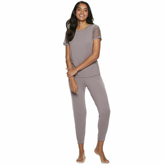 Flora by Flora Nikrooz Lace-Trim T-Shirt & Pajama Pants Set Purple L
