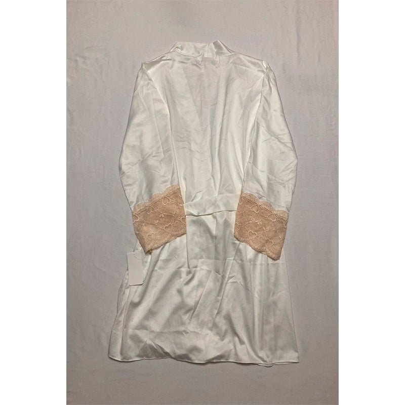 Flora Nikrooz Kit Matte Charmeuse Wrap Robe with Lace Ivory L