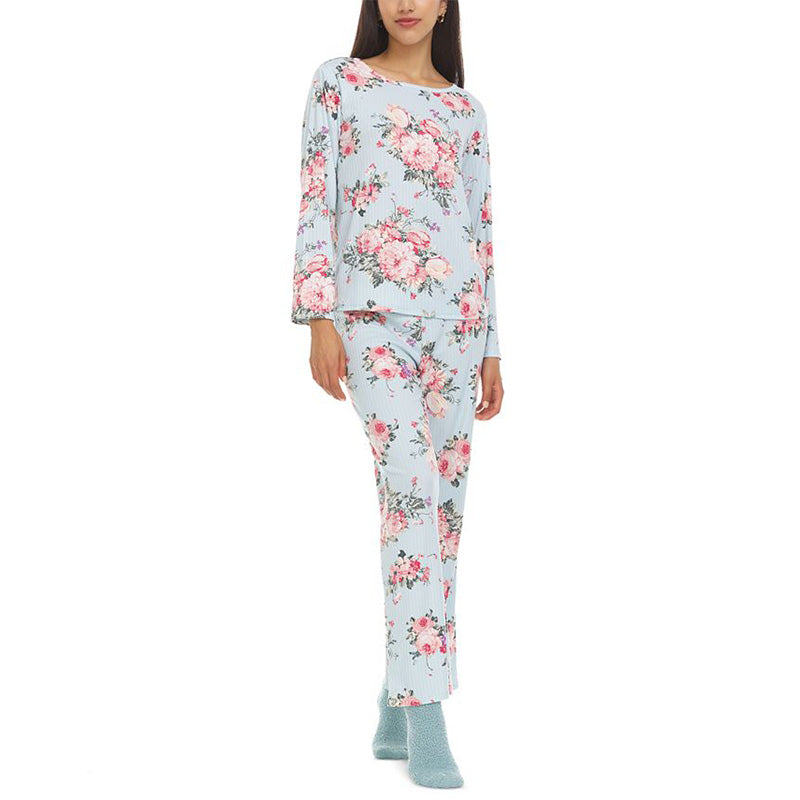Flora Nikrooz Madonna Rib-Knit Pajama & Socks Set Blue L