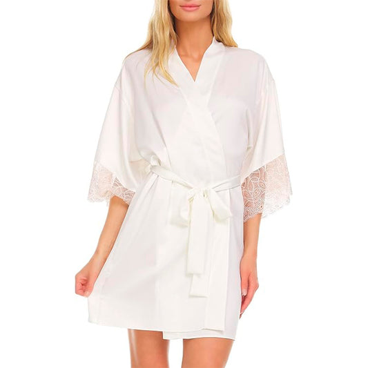 Flora Nikrooz Sydney Charmeuse Wrap Robe L, Ivory