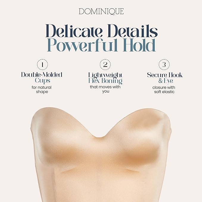 DOMINIQUE Longline Strapless Bra Low Back Hidden Underwire Convertible NUDE 36B
