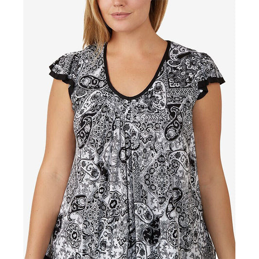 Ellen Tracy Yours Short Sleeve Top Black And White 3X