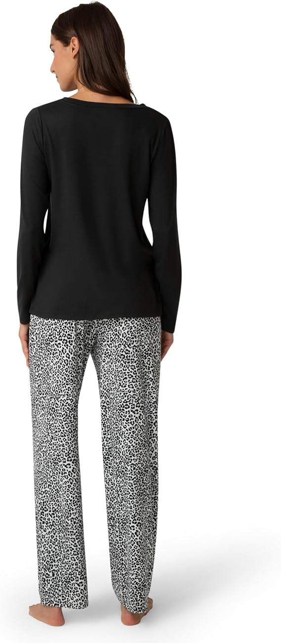 HUE Timeless Soft Jersey Winter Pajama Gift Set Includes Top and Printed BLACK S