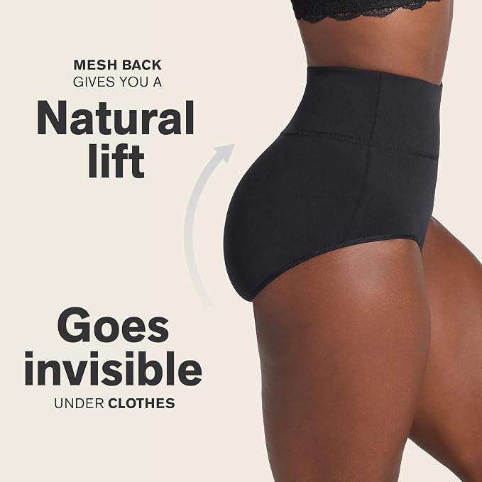 LEONISA High-Waisted Seamless Moderate Shaper Thong Panty BLACK XL