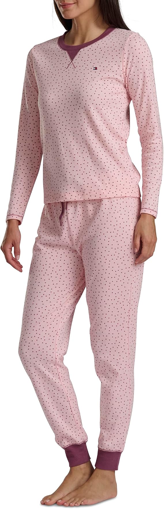 TOMMY HILFIGER Printed Crewneck Thermal Sleep Set ALMOND BLOSSOM S