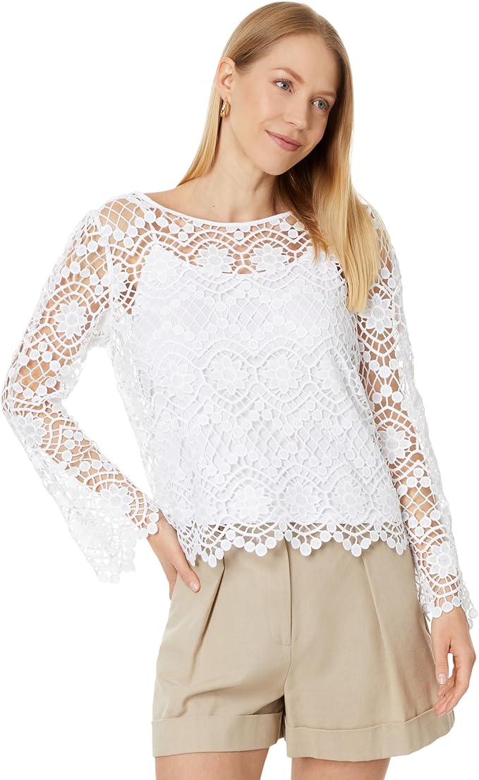 VINCE CAMUTO Crew Neck Flare SLV Cropped Blouse ULTRA WHITE L