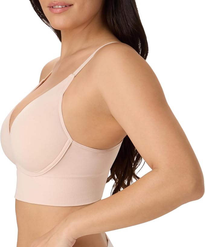 MAIDENFORM Push-up Bra, M Seamless Lift Longline Bralette SANDSHELL M