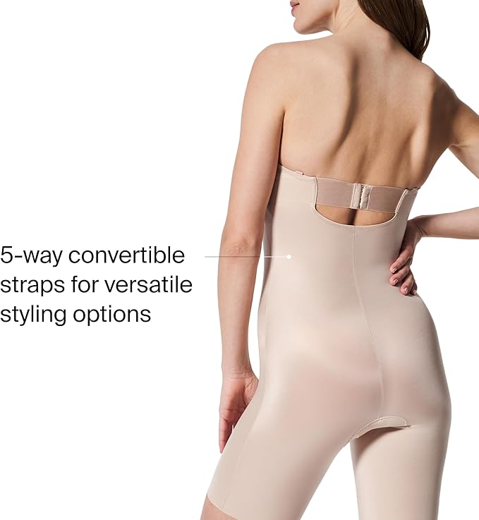 SPANX Suit Your Fancy Strapless Cupped Mid-Thigh Bodysuit CHAMPAGNE BEIGE S