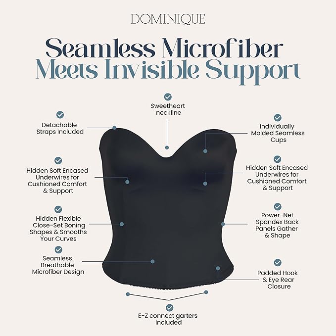 DOMINIQUE Longline Strapless Bra Hidden Underwire Convertible BLACK 42DD