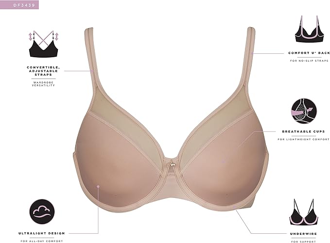 BALI Underwire Br, One Smooth U Ultra Light T-Shirt Bra ROSE 38B