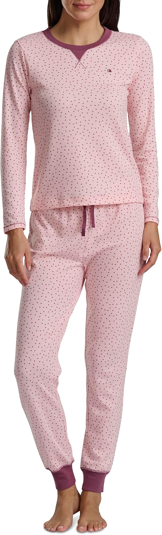 TOMMY HILFIGER Printed Crewneck Thermal Sleep Set ALMOND BLOSSOM S