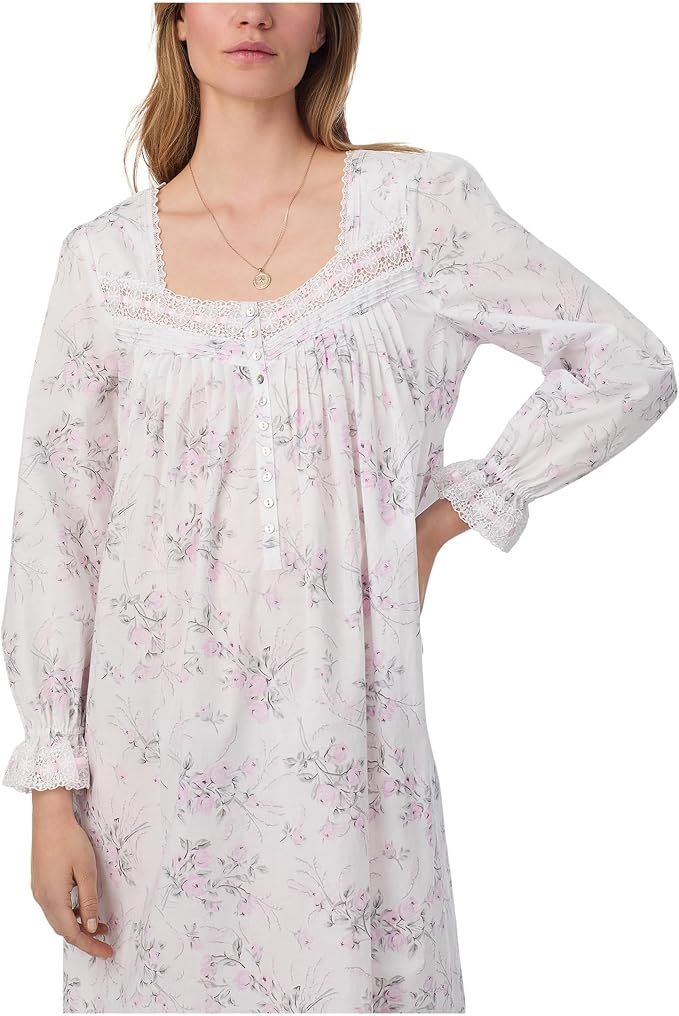 EILEEN WEST Cotton Woven Long Sleeve Ballet Nightgown WHITE XL