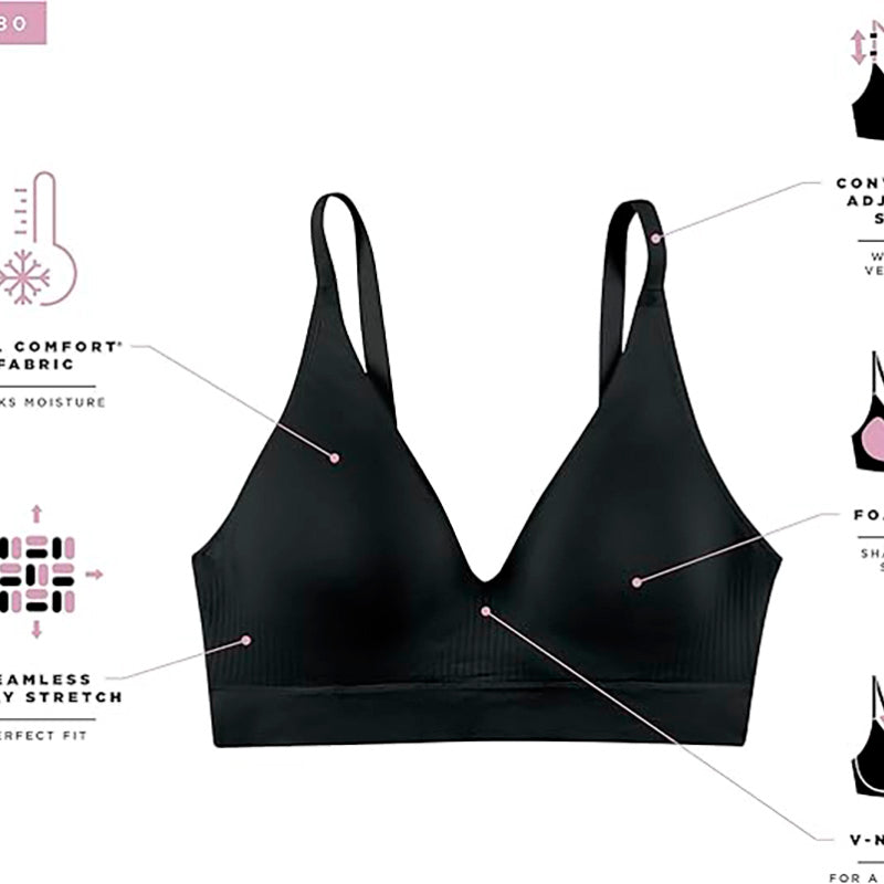 BALI Women's Wireless Bra Comfort Seamless Bra Wirefree Bra BLACK XL