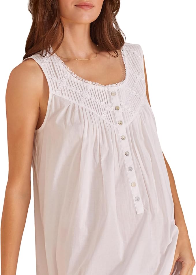 EILEEN WEST Cotton Lightweight Sleeveless Nightgown WHITE L