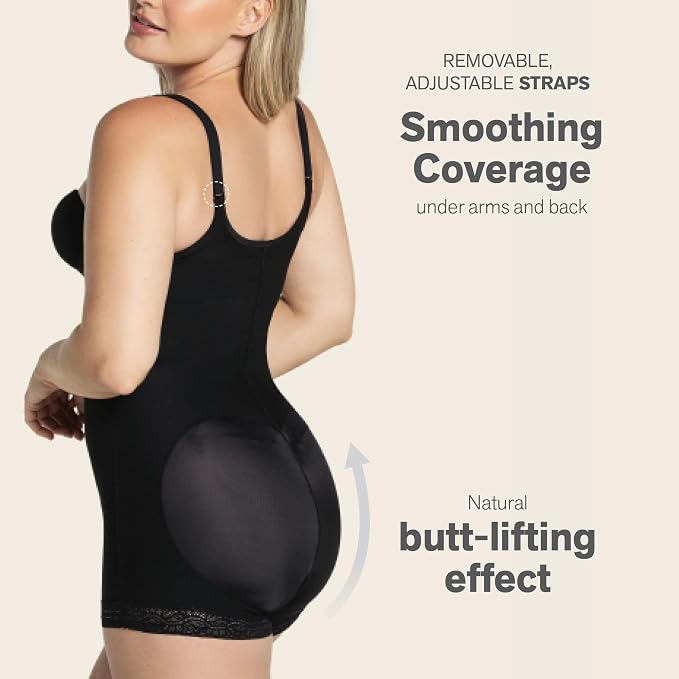 LEONISA Shapewear Bodysuit with Boyshort Bottom BLACK M