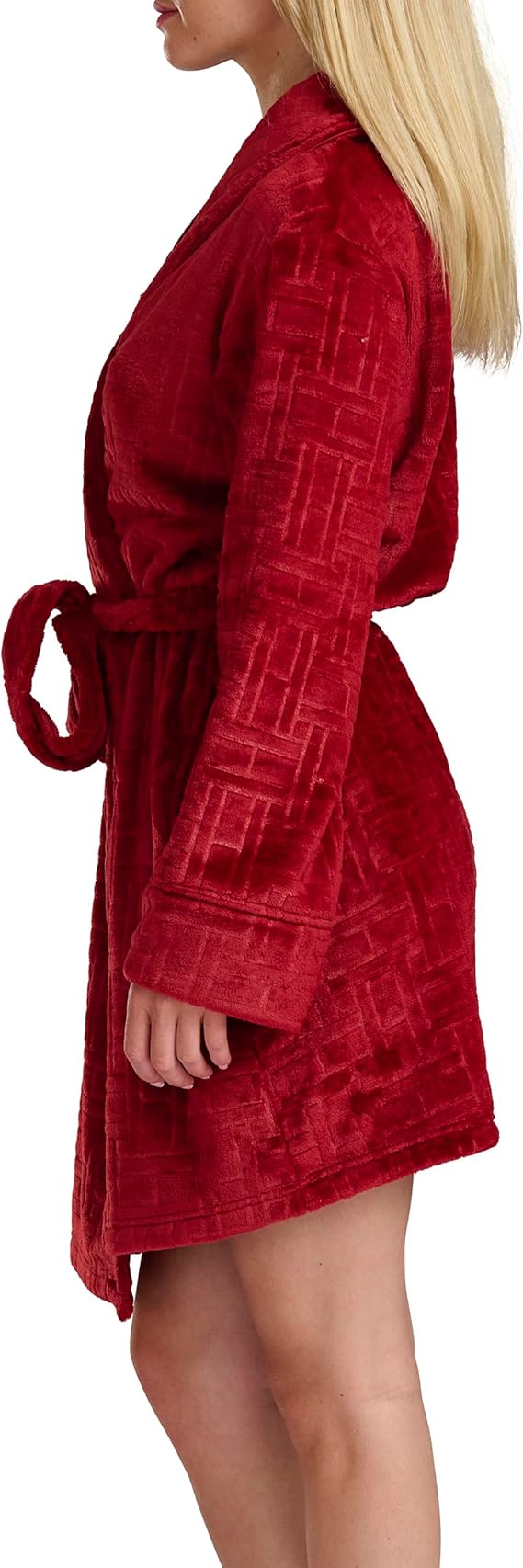 TOMMY HILFIGER Debossed Long Sleeve Plush Robe RED S/M