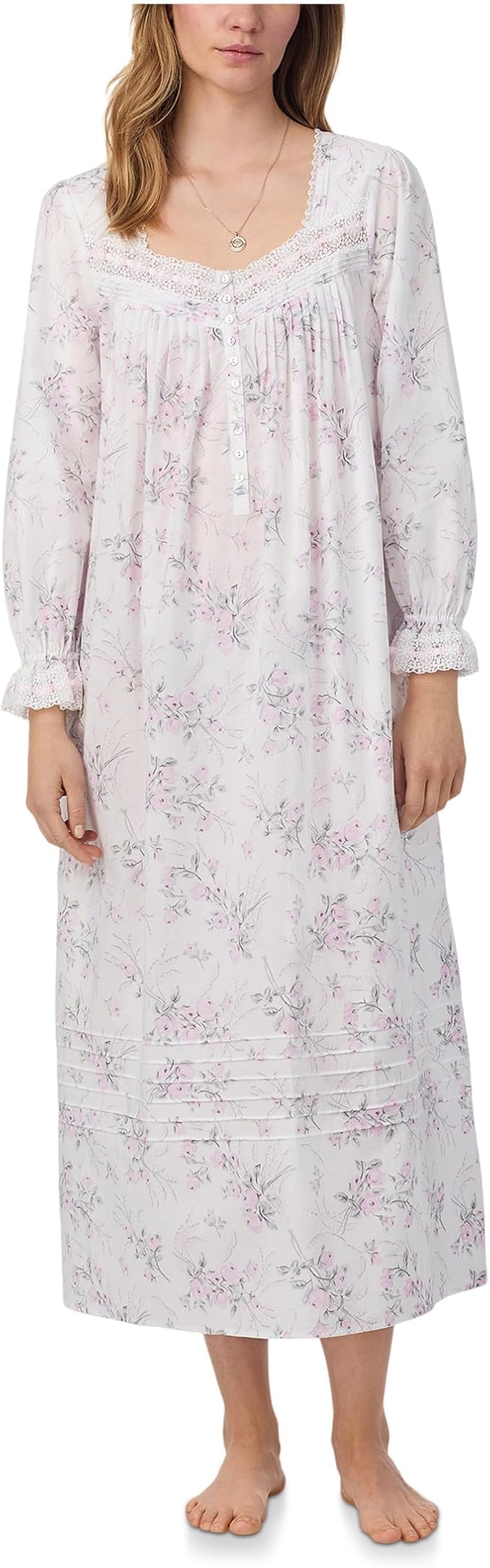 EILEEN WEST Cotton Woven Long Sleeve Ballet Nightgown WHITE XL