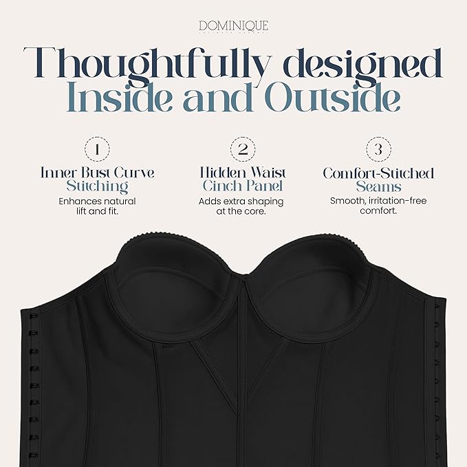DOMINIQUE Lace Longline Corset Bustier Strapless Bra Seamless BLACK 36C