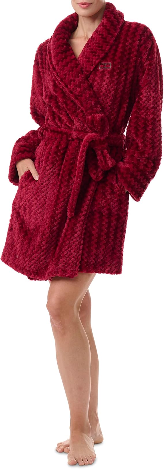 TOMMY HILFIGER Long Sleeve Plush Robe RED S/M