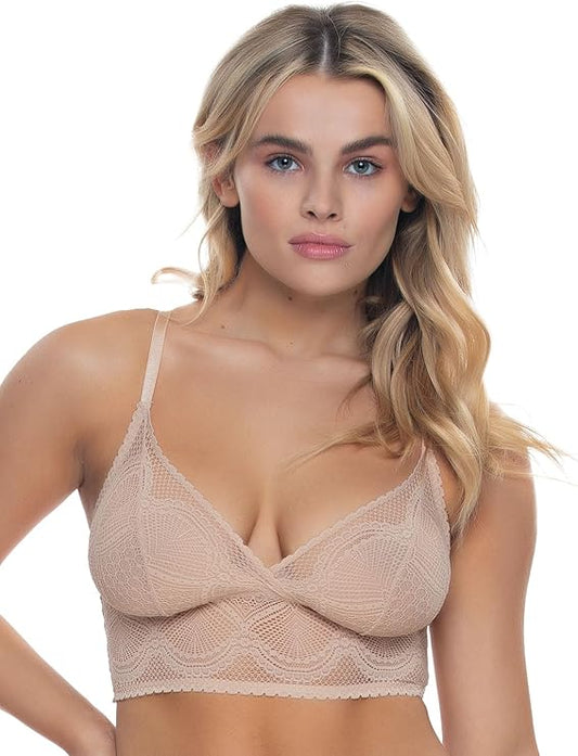 FELINA Finesse Cami Bralette Stretchy Lace Bralettes for Women NUDE L/XL