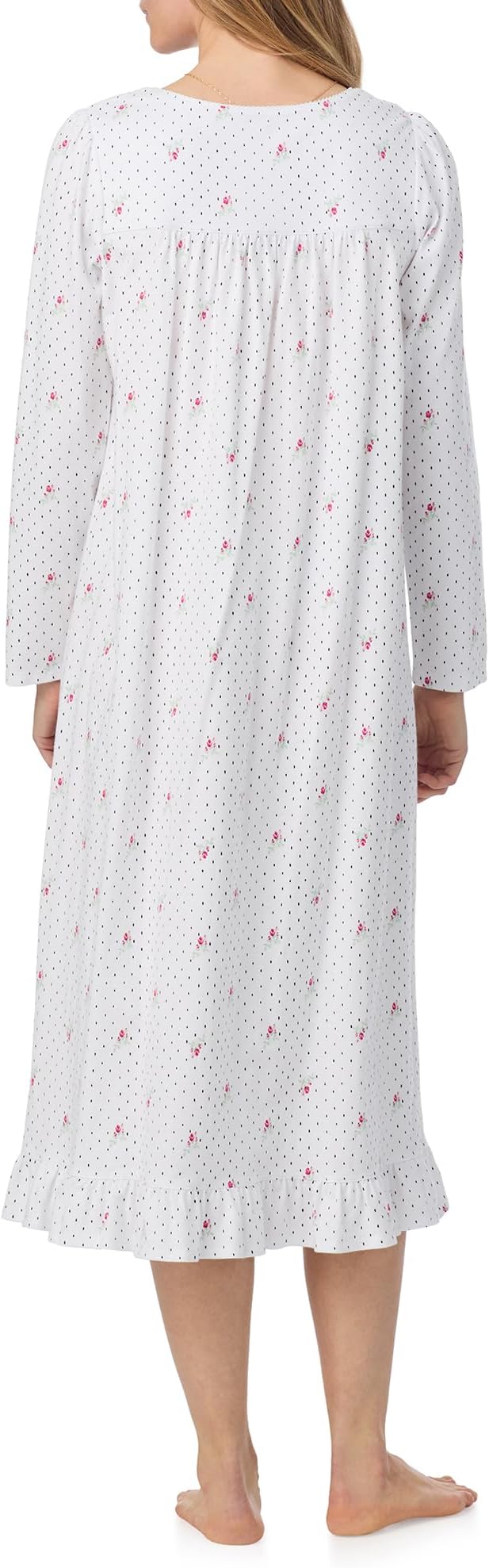 EILEEN WEST Cotton Peached Jersey Knit Long Sleeve Nightgown WHITE M