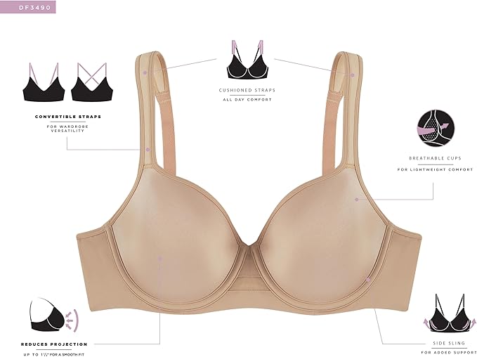 BALI One Smooth U Ultra Light Minimizer Underwire Bra BLACK 36D