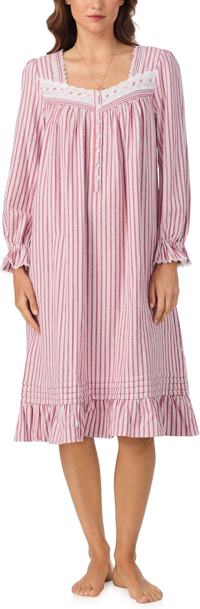 EILEEN WEST Cotton Long Sleeve Waltz Nightgown PINK CANDYCANE S