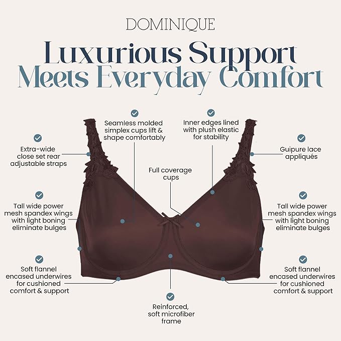 DOMINIQUE Minimizer Bra Seamless Full Figure Underwire Lingerie CHOCOLATE 34B
