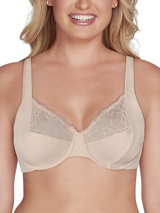 VANITY FAIR Flattering Lace Full Figure Minimizer Underwire Bra NATURAL LACE 44C