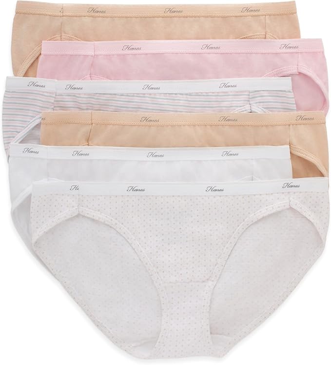 HANES Bikini Panties Pack, Soft Cotton Underwear ASSORTED S