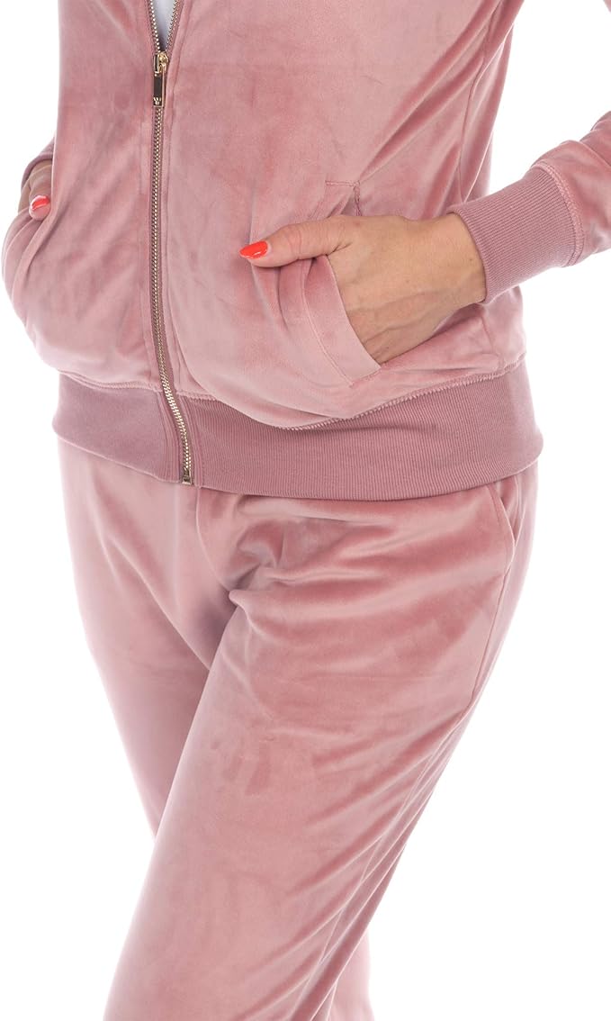 WHITE MARK Velour Tracksuit Loungewear 2pc Set ROSE M