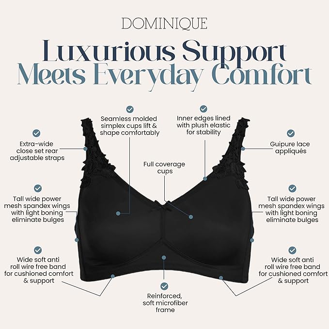 DOMINIQUE Wire-Free Minimizer Bra Seamless Full Figure BLACK 32G