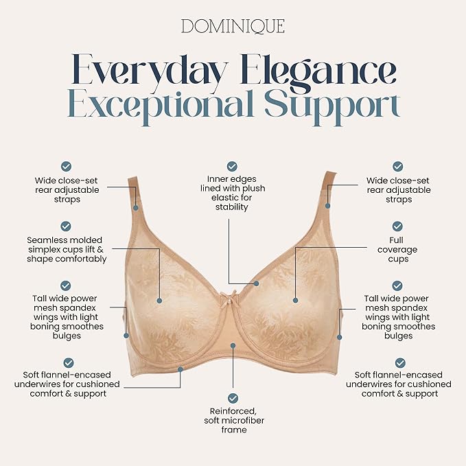 DOMINIQUE Seamless Full Figure Underwire Lingerie for Women BEIGE 44DD