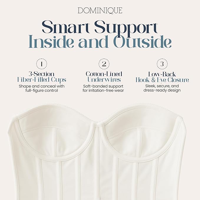 DOMINIQUE Backless Strapless Satin Longline Bustier Bridal Bra IVORY 38D