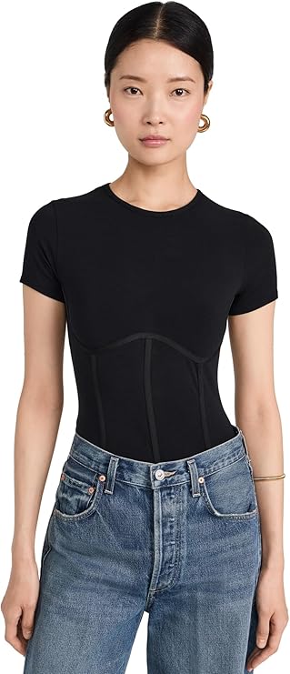 FLEUR DU MAL Cotton T Shirt Thong Bodysuit BLACK L