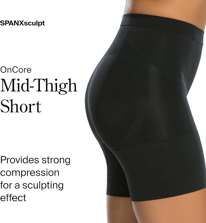 SPANX OnCore Mid-Thigh Short - Powerful Sculpting Body Shaper BLACK M