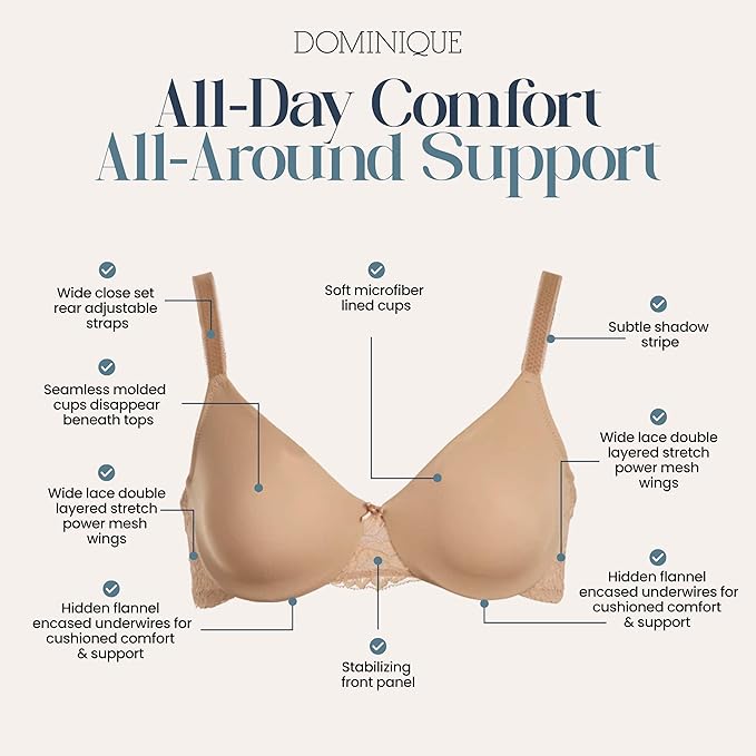 DOMINIQUE Lena Lace Minimizer Bra Seamless Full Figure Underwire BEIGE 42B
