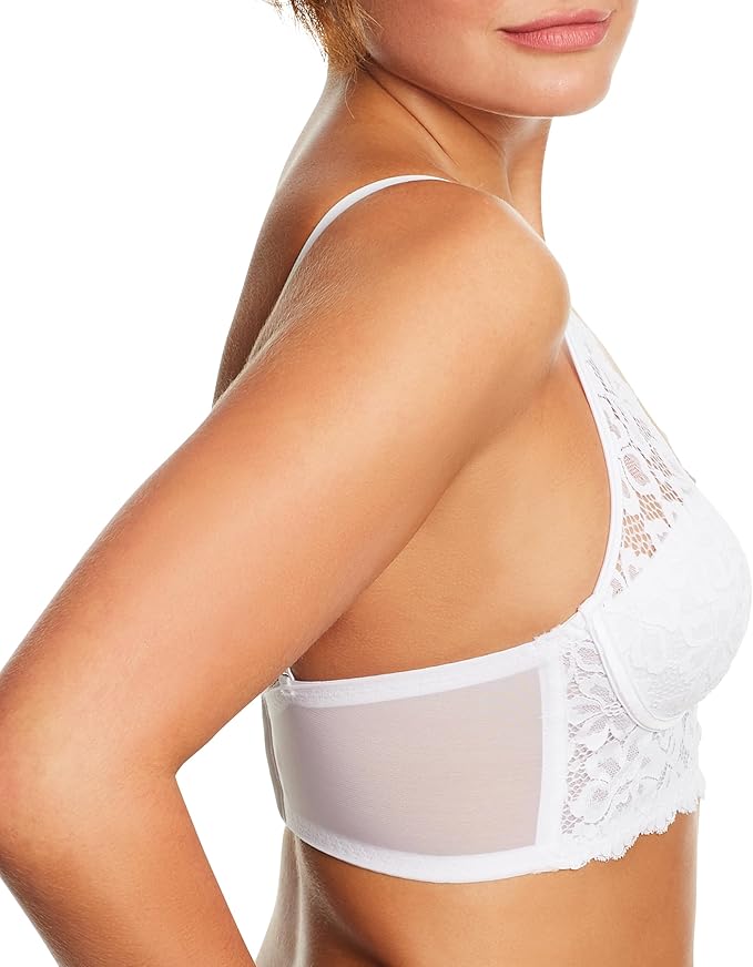 MAIDENFORM Lace Bralette, Padded Longline Bralette WHITE 36C