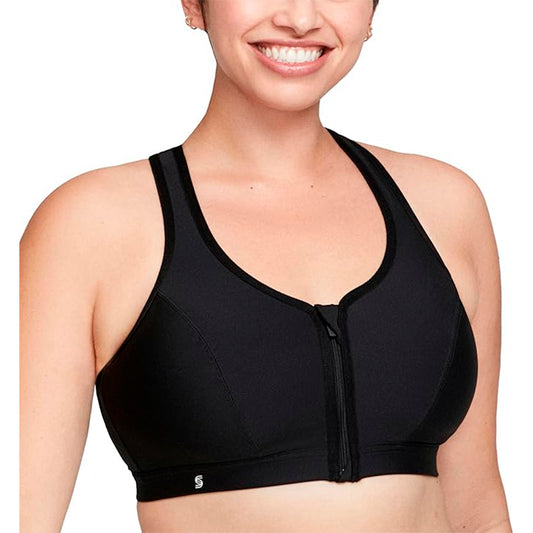 NWD GLAMORISE Women's Plus Size Zip Up Front-Close Sports Bra Wirefree BLACK 44C