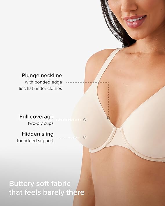 WACOAL Better Than Braless Seamless Unlined Plunge Underwire Bra NUDE 34D