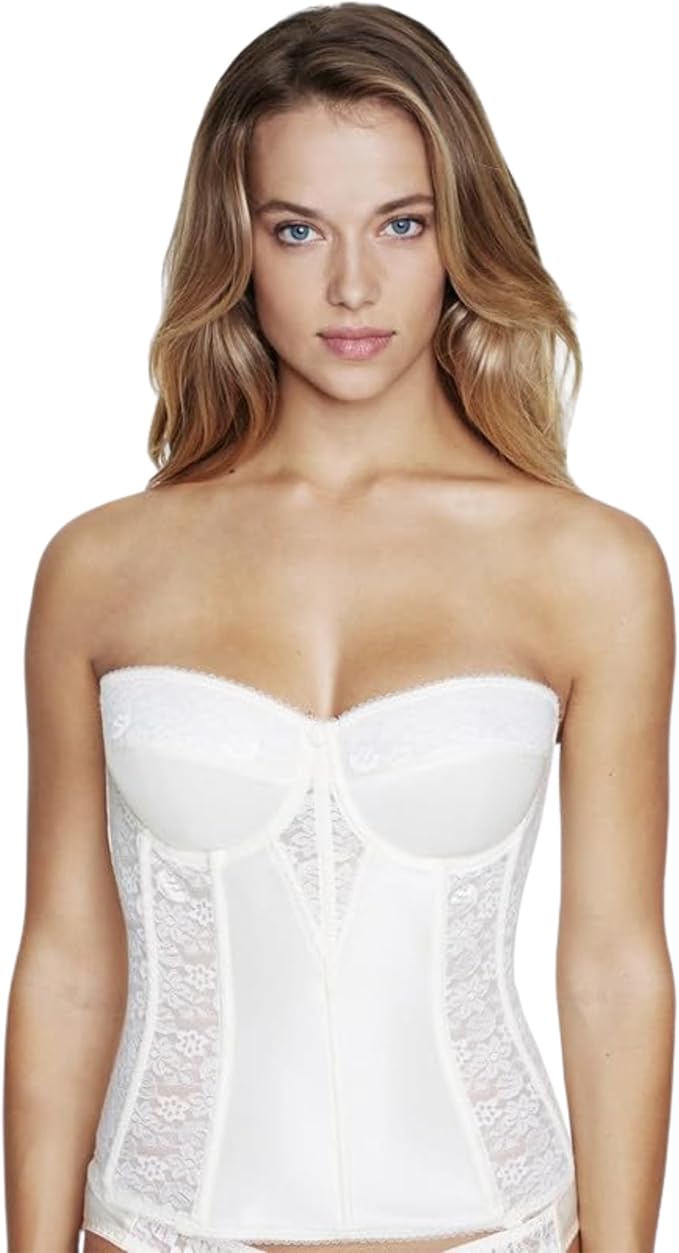 DOMINIQUE Lace Longline Corset Bustier Bra Strapless Bra Seamless WHITE 34DD