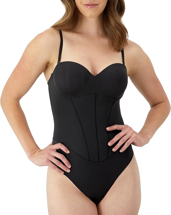 MAIDENFORM Tummy Shaping Thong Bodysuit, Multiway Thong Shaper BLACK 2XL