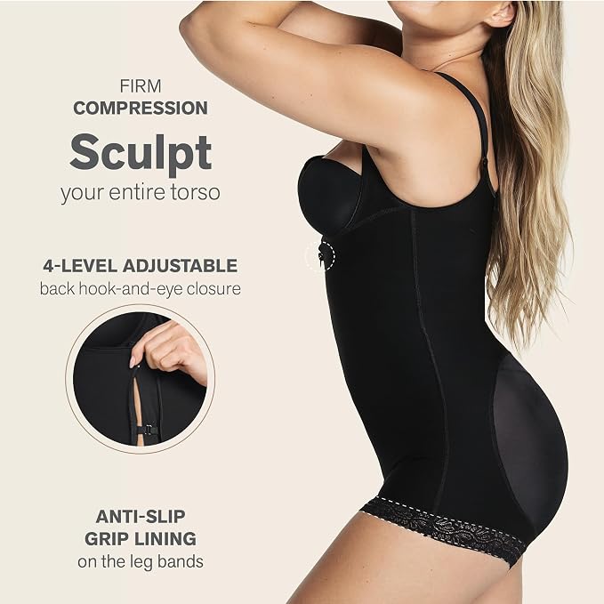 LEONISA Shapewear Bodysuit with Boyshort Bottom BLACK M