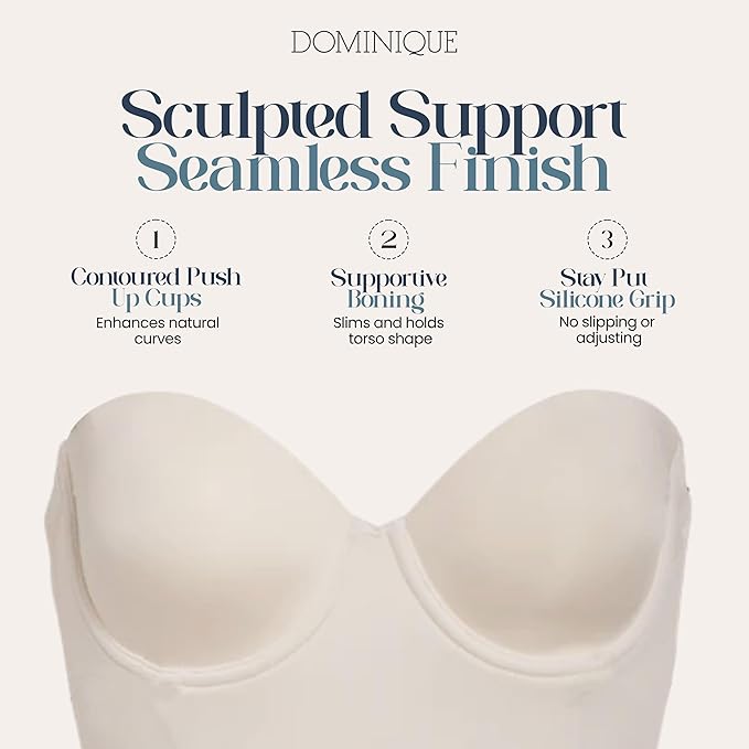 DOMINIQUE Seamless Padded Longline Strapless Bra Detachable Garters BONE 36C
