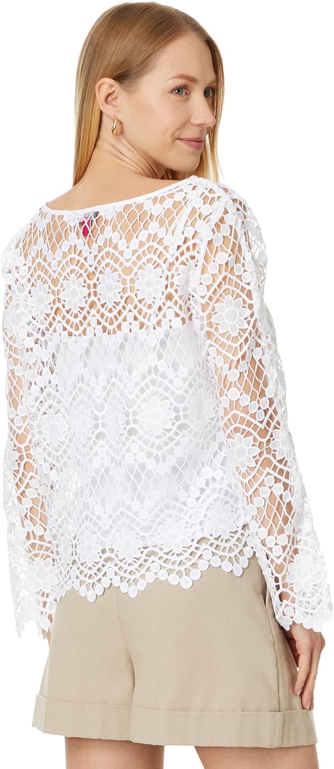 VINCE CAMUTO Crew Neck Flare SLV Cropped Blouse ULTRA WHITE L