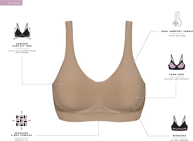 BALI Comfort Revolution Wireless Bra ComfortFlex Fit Full-Coverage Bra NUDE 2XL