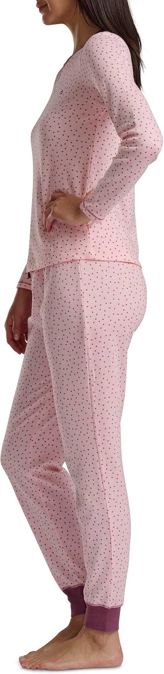 TOMMY HILFIGER Printed Crewneck Thermal Sleep Set ALMOND BLOSSOM S