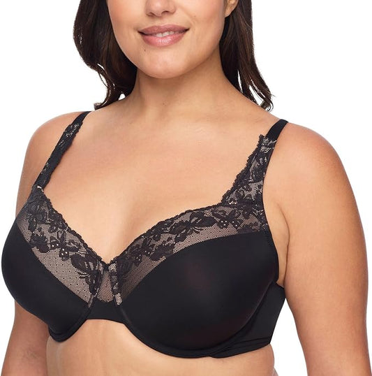 OLGA Plus Size Cloud 9 Underwire Contour Lace Bra BLACK 38C