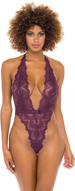 OH LA LA CHERI Alessa Super Plunge Lacy Teddy PURPLE S/M