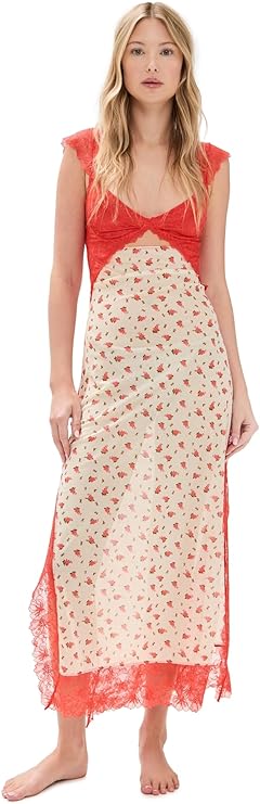 Free People Suddenly Fine Maxi Slip RED S